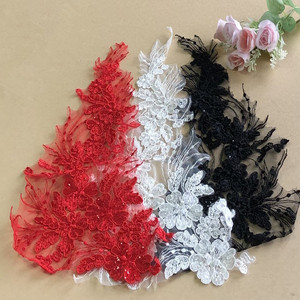 Aplique de Tecido de Poliéster com Bordado em Tela, Renda de Osso, Lantejoulas e Flores para Decoração de Vestidos de Noiva e Roupas, Acessório DIY Preto - Product Image 2