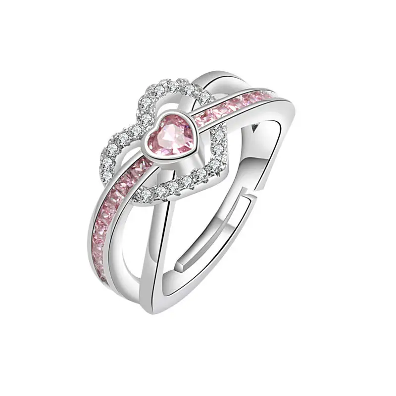 Platinum plated Two-Tone Heart Intertwined Paved Lucky Pink Women's Engagement Ring Wedding Heart Shape Infinite Zircon Ring