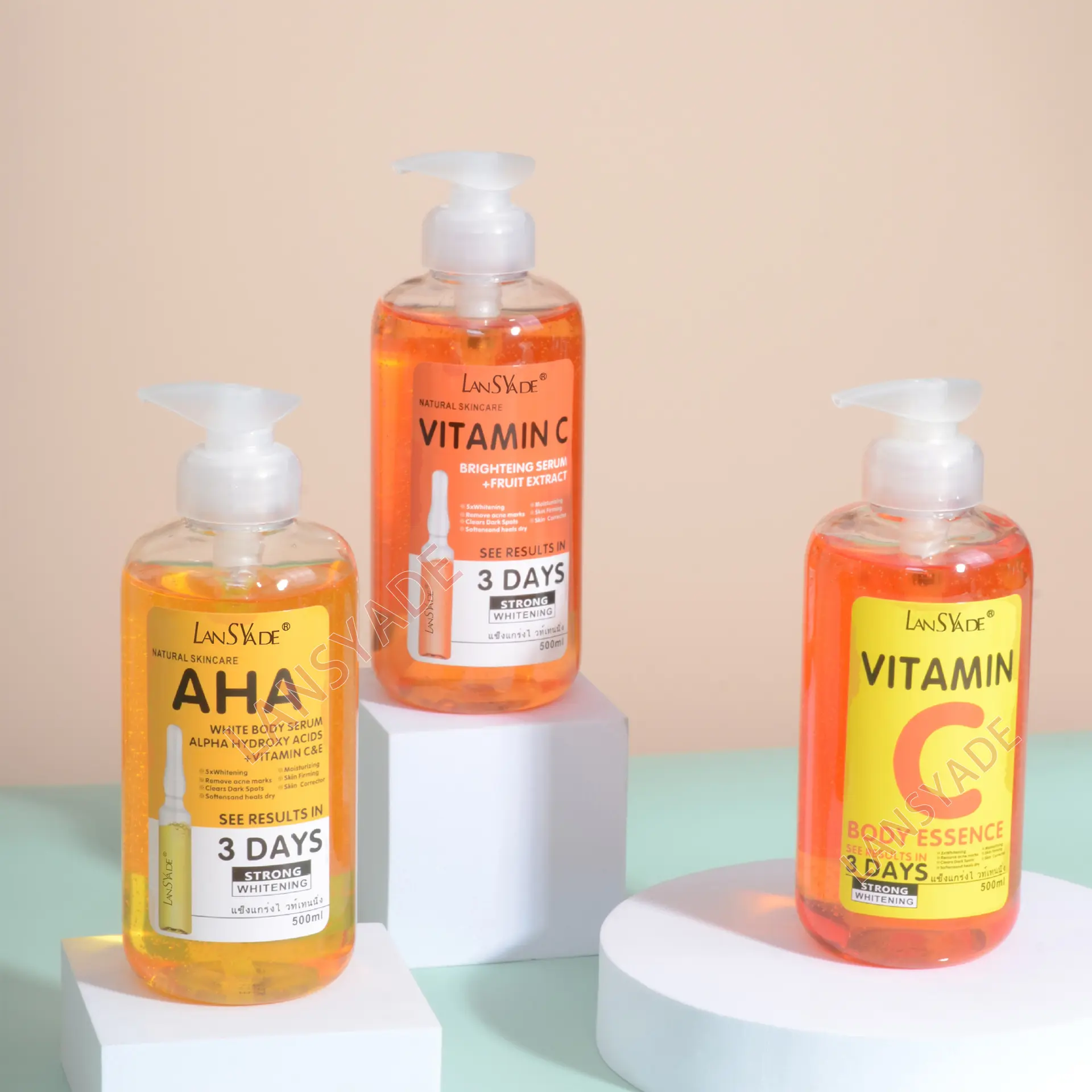 AHA serum cair Vitamin C, produk perawatan kulit pencerah dan memperbaiki kulit serum penghitam anti Penuaan