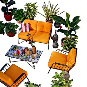 Ensemble de jardin d'extérieur tropical 4 places, structure en métal/bois/aluminium, coussins en tissu, résistant aux intempéries, meubles de patio - Product Image 1