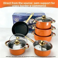 Ensemble de casseroles 12 pièces, poêle, marmite, casserole, poignée or orange, couvercle en verre, compatible induction et gaz, cuisine