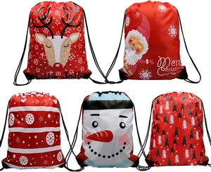 Lightweight folding promotional polyester Christmas drawstring gift bags