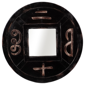 Specchio da Parete Rotondo Intagliato con Cornice in Legno Vintage, Decorazione Boho per Camera da Letto, Bagno, Ufficio, Dormitorio, Corridoio - Product Image 1