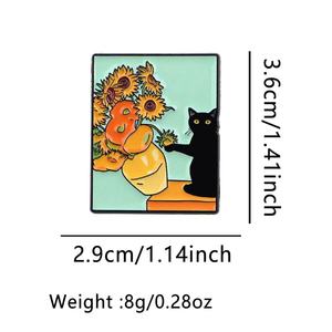 Pin de solapa de esmalte personalizado con diseño de girasol estilo Van Gogh, pintura al óleo de cielo nocturno, negro, para el amor, estilo caricatura - Product Image 5
