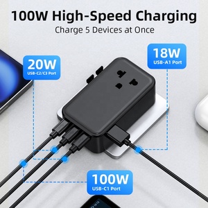 Cargador de Viaje Worldplug Multipuerto de Carga Rápida, Diseño Delgado, GaN 100W, Adaptador de Enchufe Universal Internacional para Teléfono - Product Image 3