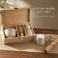 Ensemble cadeau matcha personnalisé OEM, bol en céramique Chawan, fouet en bambou Chasen, cuillère à thé Chashaku, boîte en bois, emballage personnalisé avec logo, ensemble matcha