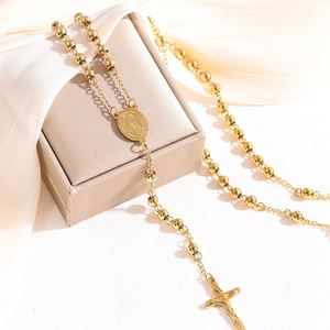 Collar de Rosario de Acero Inoxidable al por Mayor, Diseño Retro, Personalizado, Premium, Ovalado, con Borla y Cruz, Cuentas de Oración Católicas - Product Image 1