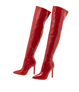 Bottes hautes à talon en cuir verni souple avec fermeture éclair intérieure, tendance, élastiques, pour l'extérieur, pointures 35-42 – Nouveauté très prisée - Product Image 6
