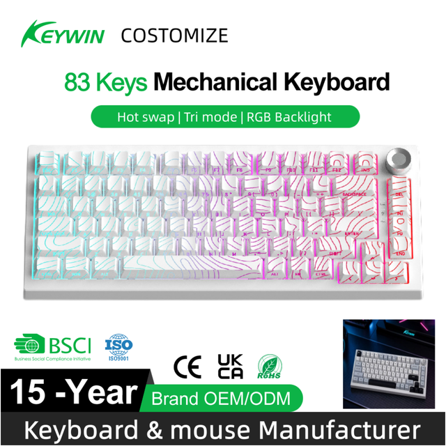 Programmable 75% All Key Anti-ghosting RGB Dynamic Tri-mode Hotswap Gasket Mount Mechanical Gaming Keyboard with Screen&knob