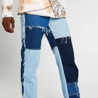 2021 Mannelijke Plus Size Bell Bottom Jeans Patchwork Mannen Boot Cut Jeans Sky Loszittende Denim Werk Jeans Broek