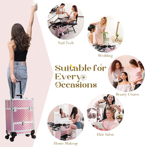 Rolling <b>Makeup</b> <b>Case</b> with Sliding Drawer & 4 Trays Professional Cosmetic Trolley on Wheels for Beauty Artists Hairdresser <b>Case</b> - Product Image 5
