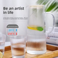 Pichet à eau froide en verre à grain vertical minimaliste 1300 ml, résistant à la chaleur