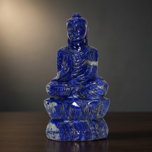 Estatua de Buda de Lapislázuli Natural Tallada a Mano Sentada sobre una Base de Loto, Figura de Piedra Preciosa Azul, Decoración de Altar - Product Image 1