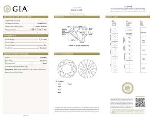 เพชรธรรมชาติทรงกลมเจียระไนแบบบริลเลียนท์ น้ำหนัก 1.70 กะรัต สีขาว F เกรดความสะอาด SI1 และ SI2 ได้รับการรับรองจาก GIA คุณภาพการเจียระไนเยี่ยม - Product Image 5