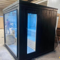 Elegan Outdoor panorama kaca Sauna 4 orang, desain minimalis, Cedar & kontrol Digital, harga murah