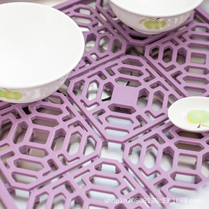 Silicone Sink Drain Mat Geometric Rectangle Non-Slip Kitchen Mat For Dish Drying Protection - Product Image 2