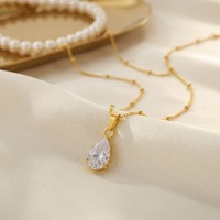Collier en acier inoxydable plaqué or 18 carats Novirassine avec pendentif en zircon rond et poire, bijoux élégants en gros pour femmes, ensemble pour usage quotidien