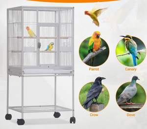 Kandang Burung Besi Tempa Besar dengan Stand Beroda, Kandang Burung Beo Logam Mobile dengan Roda, Kandang Besar untuk Burung Parkit, Cockatiel, dan <span class=keywords><strong>Budgie</strong></span> - Product Image 1