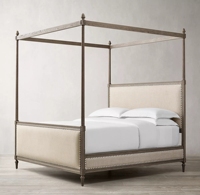Juego de Muebles de Dormitorio de Madera, Cama con Dosel, Estilo Francés de Alta Calidad, Antiguo y Lujoso, Tamaño King y Queen, 1 Pieza, Panel Moderno, Roble Sigma