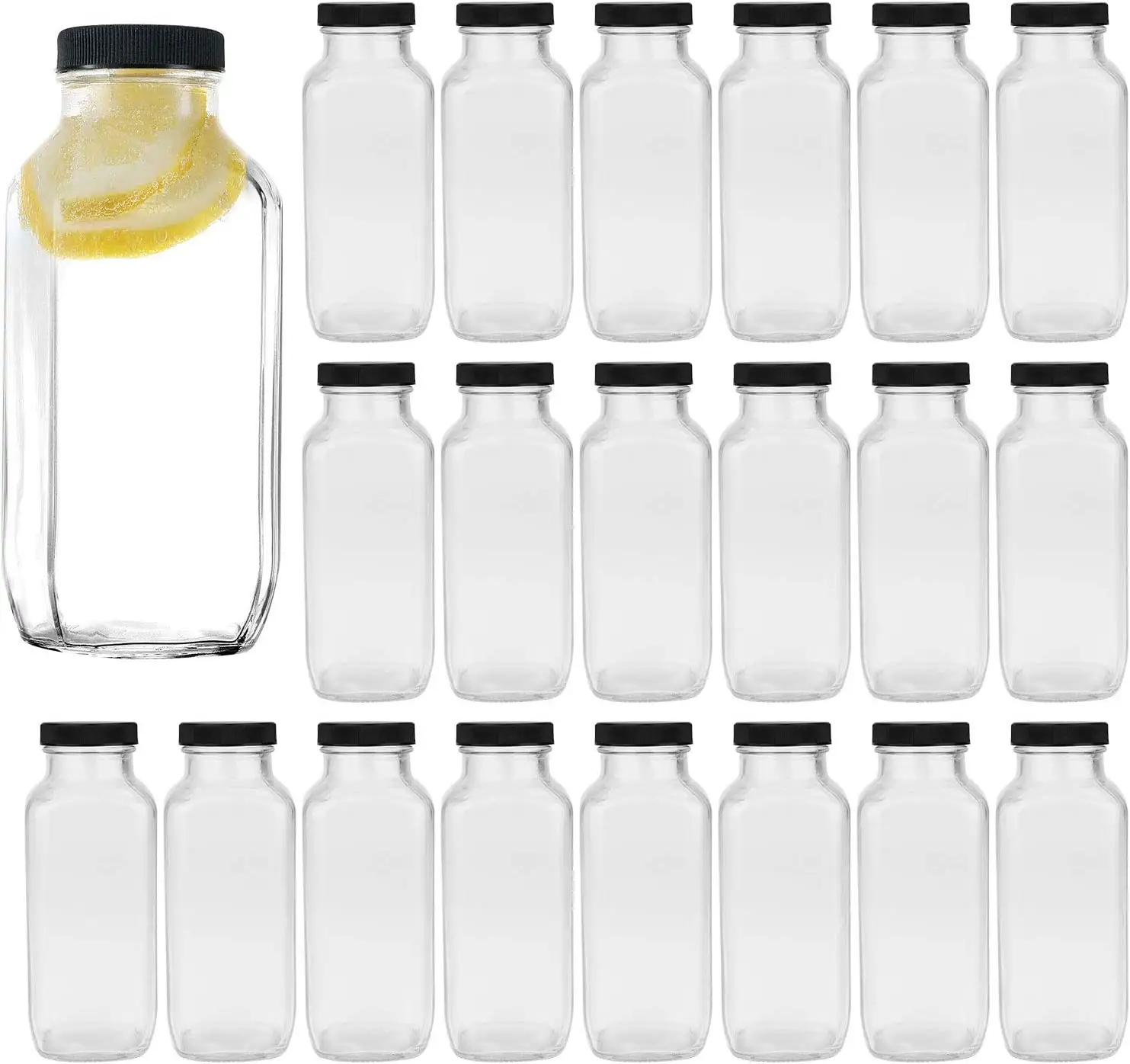 ガラスボトル500ml空の正方形牛乳/ジュース/茶/ドリンク蓋付きスパイラルガラス飲料ボトル