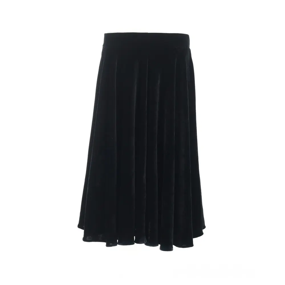 Falda larga hasta la rodilla de franela de cintura alta para mujer, color negro