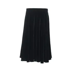 Jupe noire longue pour femmes, jupe maxi longueur aux genoux, flanelle, taille haute, été