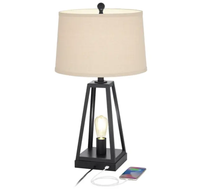 UL listed interior decorative industrial home and hotel Bedside Table Lamp with AC outlets and USB port