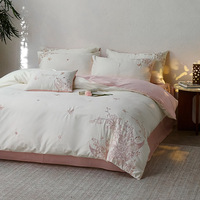 Parure de lit en satin 100 % coton à fibres longues, broderie florale de classe A, avec housse de couette, tailles Queen et King