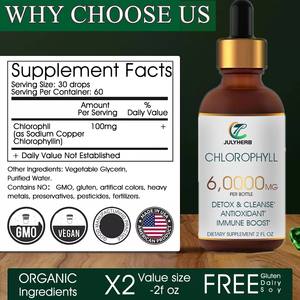 Julyherb Fornecimento de Qualidade Alimentar Clorofila Pura Drops 60ml Por Garrafa Clorofila Líquida Gotas 6000mg uma Garrafa - Product Image 2