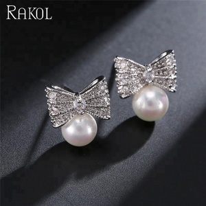RAKOL Charming Pearl Bowknot Stud Boda Novia Joyería Pendientes baratos EP129 - Product Image 3