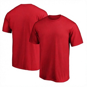 T-shirt unisexe rouge à manches courtes sans col, imprimé, couleur unie, 100 % coton, anti-humidité, coupe ajustée personnalisée, toutes saisons - Product Image 4