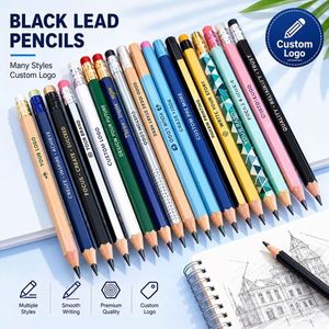 Promotion Business Office Gift Pencil Logo Custom Pencils With Logo Custom Printed Yellow Black Stripe Pencil - Product Image 1