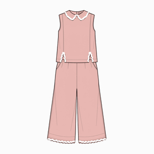 Conjunto de Ropa de Verano para Niñas de Marca Propia, Top sin Mangas con Cuello Peter <span class=keywords><strong>Pan</strong></span> de <span class=keywords><strong>Lino</strong></span> y Pantalones Anchos de 2 Piezas - Product Image 2