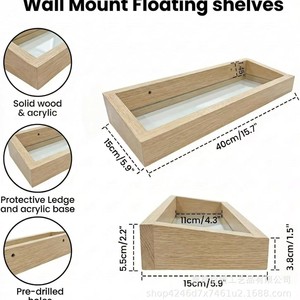 Wooden <b>Wall</b> <b>Mounted</b> <b>Shelf</b> With Transparent Base Rectangle Single Layer Durable Storage Rack For Living Room Bathroom - Product Image 5
