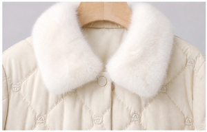 Nouveau <span class=keywords><strong>manteau</strong></span> en cuir avec col en fourrure de vison pour l'automne et l'hiver, veste matelassée mi-longue pour <span class=keywords><strong>femme</strong></span> avec rembourrage en mélange de <span class=keywords><strong>laine</strong></span> de chameau - Product Image 4
