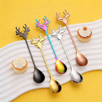 Coupes à thé en acier inoxydable avec poignée en métal colorée en forme de bois de cerf, finition miroir or, argent et arc-en-ciel, écologiques, style Instagram, pour événements de Noël