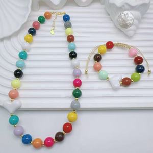 Ensemble de collier en perles dorées, bracelet à breloques en acrylique pastel, pendentif, bijoux, cadeau pour femmes - Product Image 6