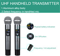 Ensemble de micro Vocal sans fil professionnel, Microphone portable sans fil Uhf à 2 canaux