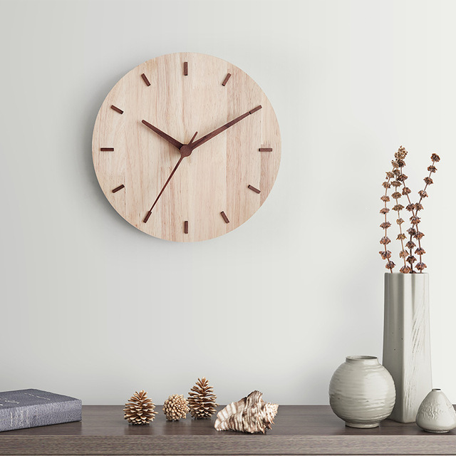 Home Decor Custom Solid Wood Clock Hanging Decorative Clock for Wall Modern 12 Inch Round Shape Wooden Clock Factory Wholesale