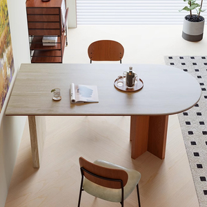 Apartamento pequeño francés <span class=keywords><strong>Mesa</strong></span> de isla <span class=keywords><strong>semicircular</strong></span> Estilo medieval Travertino doméstico <span class=keywords><strong>Mesa</strong></span> de comedor de madera maciza SC627 - Product Image 5