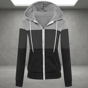 Sudadera con capucha y cremallera para mujer, con bloques de color, manga larga, tejida en poliéster y algodón, para otoño - Product Image 2