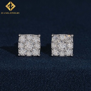 Boucles d'oreilles clous carrées en moissanite scintillante, à prix de gros, avec fermoir à vis, bijoux unisexes hip-hop streetwear - Product Image 5