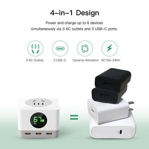 Regleta 6 en 1 con pantalla digital, 3 salidas de CA y 3 puertos USB C (67W PD3.0) + 2500W CA, estación de carga de escritorio - Product Image 4