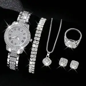 Vente chaude montre pour femmes bijoux cinq pièces sertie de diamants incrustés à la mode montre à quartz romaine