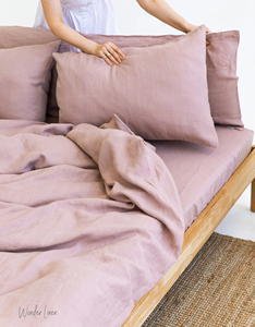 Woodrose bộ đồ giường lanh đặt cũ màu hồng Vua hoặc Nữ Hoàng Kích thước Duvet cover với nút đóng cửa và 2 Phong bì gối trường hợp - Product Image 2