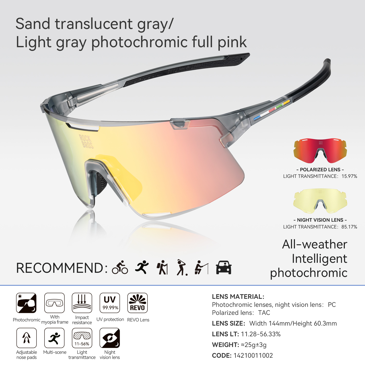 Cadre gris translucide sable/PC Gris clair photochromique rose