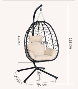 Fauteuil suspendu en rotin PE imperméable avec coussin épais et support métallique pour intérieur, extérieur, balcon, terrasse, détente - Product Image 6