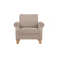 Canapé 1 place en tissu beige confortable IMPALA, fauteuil minimaliste avec cadre en bois massif, dossier rembourré, accoudoirs roulés, durable pour le salon