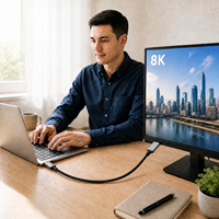 Câble DP vers Mini HDMI 8K60Hz, adaptateur DP vers Mini HDMI, câble tressé avec coque en aluminium pour caméra et moniteur