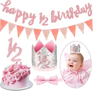 Babies Half Way To One Birthday Decorations Baby Shower Party Supplies Birthday Banner Balloons Cake Topper